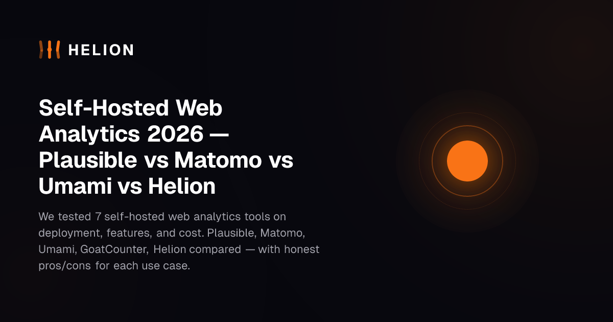 Self-Hosted Web Analytics 2026 — Plausible vs Matomo vs Umami vs Helion